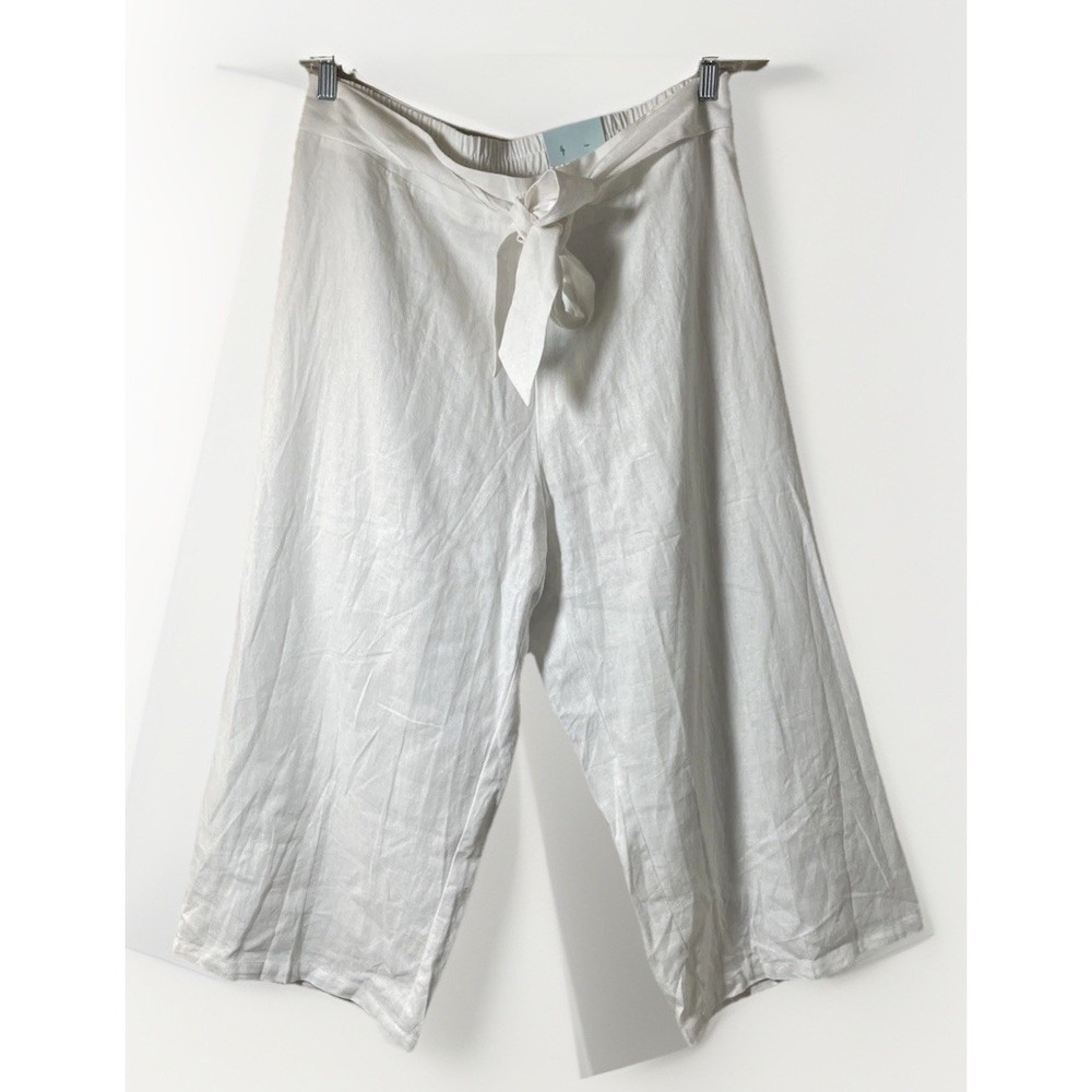 Blue Sol Wide Leg Cropped White Linen Blend Pants NWT Women's Size 2XL